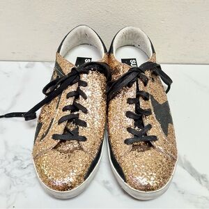 Golden Goose Gold Glitter Flag Sneakers